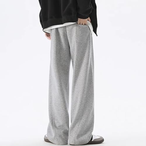 Men's Casual Pants Loose Fit Trousers for Everyday Wear Comfortable Solid Color Wide Leg Long Pants with4