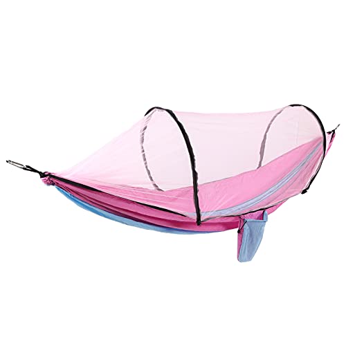 Hammock with Mosquito Net, Camping Hammock, Camping hammocks for Adults, Outdoor Automatic Strut Hanging Parachute Cloth Mosquito, Net AntiRollover Hammock (Light Blue and Pink)