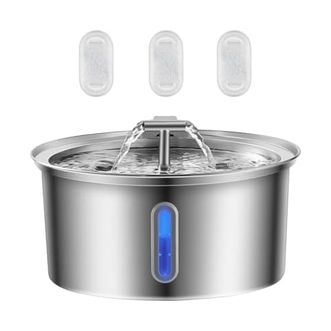 Lawfery Cat Water Fountain Stainless Steel, 0.8gal/108oz Pet Water Fountain, 3 Replacement Filters, Automatic Cat Fountain with Quiet Pump Suitable for Cats, Dogs and Multi-pet households (Window) Cover