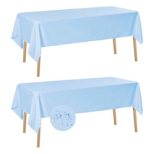 Fokitut 2 Pack Waterproof Rectangle Tablecloth, 60x102 Inch, Stain Resistant and Wrinkle Polyester Table Cloth, Fabric Table Cover for Kitchen Dining, Wedding, Party, Holiday Dinner-Blue Mist
