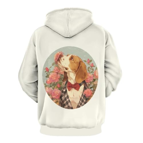 Sweat à capuche chaud et confortable motif chien rose fleur taille S - 4
