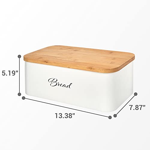 Alhom Bread Box/Keeper/Holder/Bin For Kitchen Counter, Countertop,Corner With Bamboo Cutting Board Lid, Metal, Rustic, Vintage,Farmhouse Style #TOP1