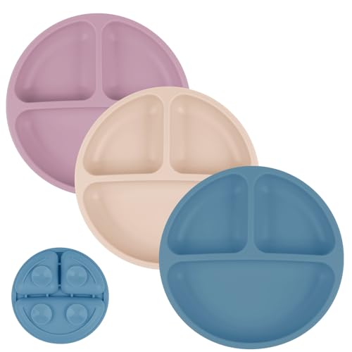 Vicloon Assiette Ventouse Pour Bébé, 3PCS Assiettes en Silicone avec Ventouse pour Bébé l'auto-alimentation, Sans BPA, Passe Au Lave-vaisselle et Au...