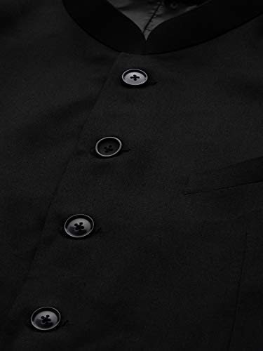 Image of MANQ Men Black Solid Slim Fit Bandhgala Suit