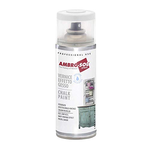 Ambro-Sol V404BP Smalto / Vernice Effetto Gesso, a Base di Acqua con Effetto Ultra Opaco, per Uso Interno e Esterno, Bomboletta Spray in Banda Stagnata Riciclabile 400 ml, Bianco Puro