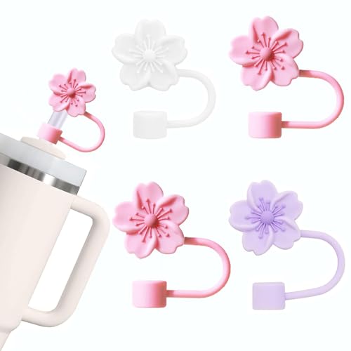 4 Stück Silikon Strohhalm Zubehör für Stanley Cup, 9-10 mm Staubdichte Abdeckung, Silikonmaterial Schutzkappen für Stanl...