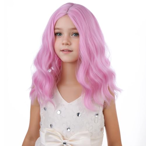 Image of PATTNIUM Kids Light Pink Wig Girls Short Wavy Pink Bob Wig Heat Resistant Synthetic Hair Wigs for Cosplay Party