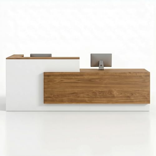 L-Shaped Reception Desk with Counter, 1-Inch Thick Board, Lockable Drawers & Keyboard Tray, Heavy-Duty Front Desk for Office, Salon, Hotel & Clinic
