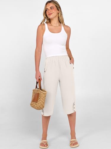 Image of ANRABESS Womens Wide Leg Capri Pants Elastic Waist Casual Loose Lounge Trousers 2026 Summer Flowy Beach Vacation Clothes