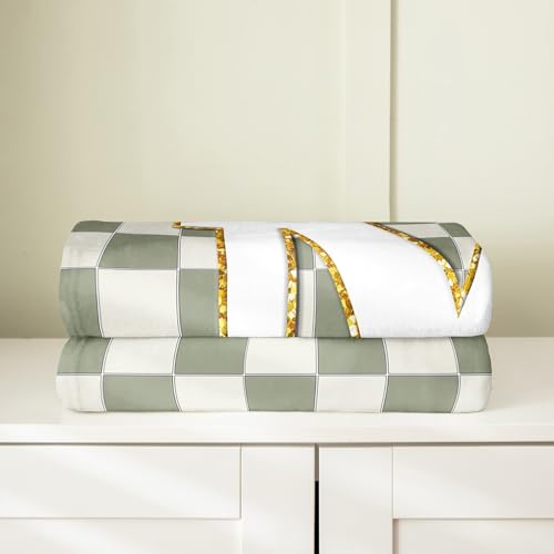 Image of Erosebridal Sage Green Checkered Flannel Blanket Plaid Initial M Fuzzy Plush Throw Personalized Monogram Fleece Blanket for Kids Boys Girls,Fashion Grids Gingham Decor for Bed Couch 40 inchx50 inch