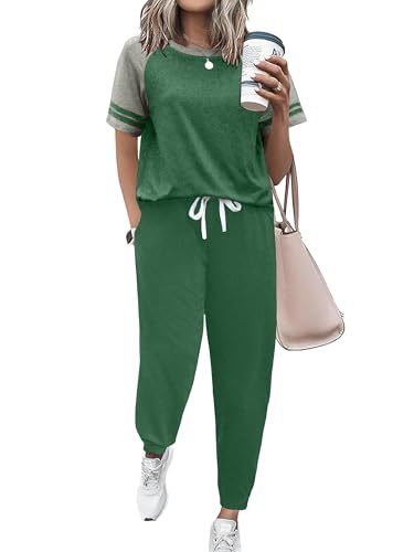 Image of Ekouaer Lounge Sets for Women Two Piece Pajama Set Short Sleeve Crewneck Jogger Outfits and Sweatpants Tracksuit