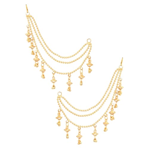 Efulgenz Indian Traditional Ear Chains for Earring support Indian Bridal Jewelry for Wedding Gold Tone Indian Jewelry for Women Layered Jhumka Tassels Charms Ear Support Chain Hair Accessory