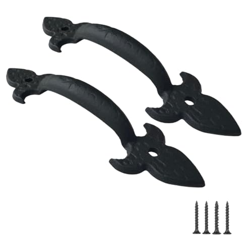 Image of 2-Pack 8 Inch Fleur Arc Barn Door Handle - Black Cast Iron Pull for Sliding Doors, Gates, Sheds, Fences, Closets - Indoor Outdoor Farmhouse Hardware