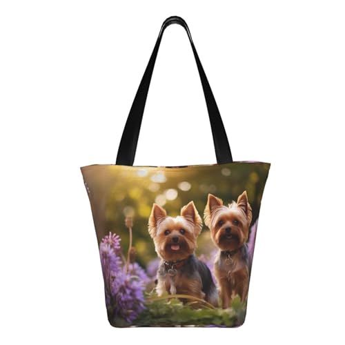 Yorkie Floral2 Print Comfortable Shoulder Bag Summer HandbagTravel Beach Work Daily Use Versatile Carry3