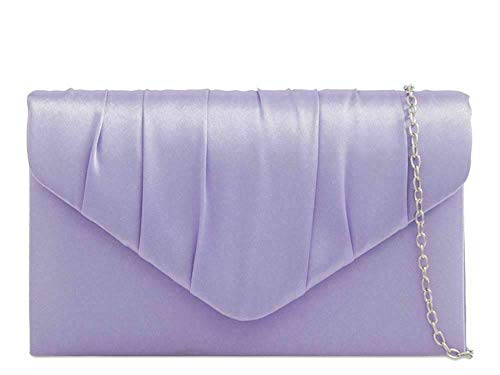 A2ZUKFashion Pochette de mariage élégante en satin plissé pour femme avec chaîne argentée 24 belles couleurs, lilas Cover