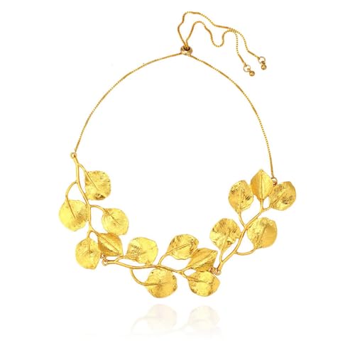 CAVIEA Statement Sunflower Vine Leaf Choker Floral Necklace for Women,14K