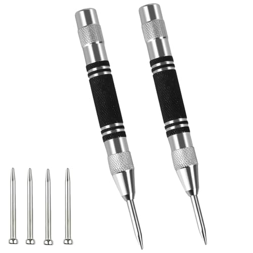 Pointeau Automatique 2 Pièces Outil de Marquage à Impact Réglable avec 4 Embouts de Rechange - Pour Métal, Verre, Bois, Mur et Plastique pour le Bricolage, les Réparations et les Situations d'Urgence