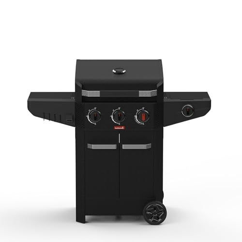 Barbecook Barbacoa de gas Luca 312 negra con gabinete y quemador lateral negra 133.4x60.3x112.3cm
