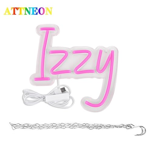 Image of Izzy Name Neon Sign for Wall Decor LED Name Neon Light for Kids Bedroom Birthday Party Decoration,Neon Sign Lexi for Wall Decor,Izzy Birthday Decor for Girl,Size 7.9 * 8.2 Inches(JTLD017-8)