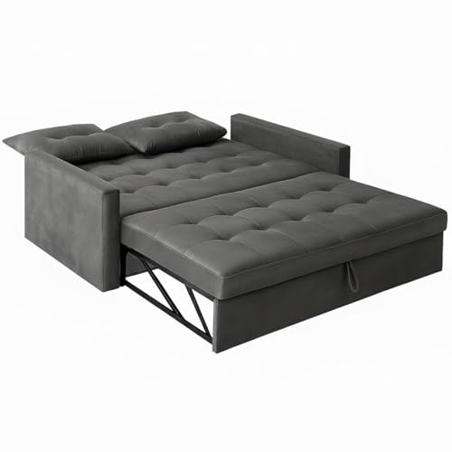 Image of FURNY Tressa 2 Seater Fabric Pull-Out Sofa Cum Bed (Dark Grey) - Premium Velvet Finish - Durable Comfort - Ideal for Living Room