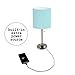 Simple Designs LT2024-AQU Brushed Steel Stick Table Desk Lamp with Charging Outlet and Drum Fabric Shade, Aqua