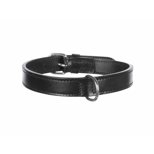 TRIXIE Active Halsband Leder Größe M: Halsumfang 39–46 cm/22 mm in schwarz - stilvolles Lederhalsband für mittelgroße Hunde, genäht und unterfüttert, 18251