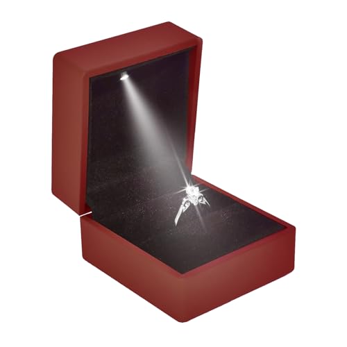 Eveynsh Caixa de anel de noivado de luxo iluminada por LED - elegante estojo de anel preto de tinta para anéis de casamento, perfeito para casamento, cerimônia de casamento, cerimônia e presente,