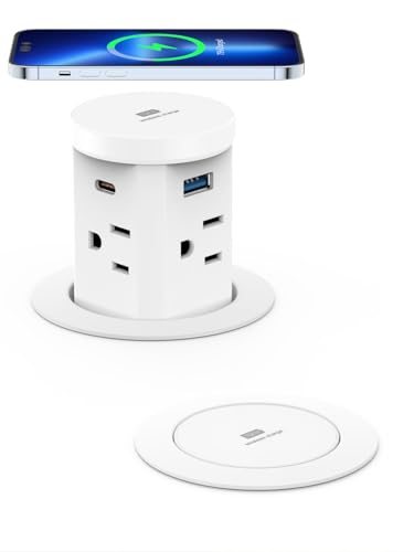 2.5 Pop up Outlet for Countertop with 15W Wireless Charger 30W USB C 4 USB Ports 4 Outlets Pop Out Power Electrical Outlet 15Amp 1875W ETL Listed Countertop Outlet for Home Kitchen Office (White)