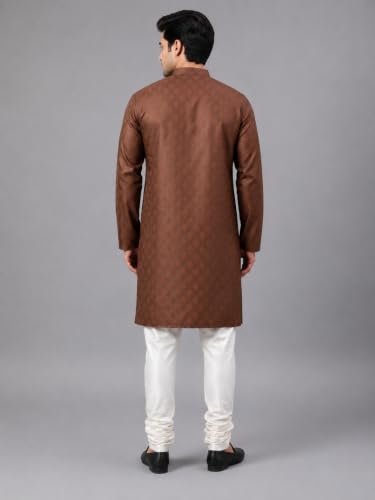 Image of LATEST CHIKAN Men's Silk Chikankari Kurta with Cream Churidar | Festive Set - KP Silk BANARSI