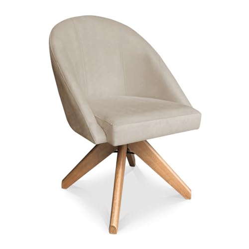 Poltrona Cadeira Giratória Bela Suede Bege Base de Madeira - Pallazio