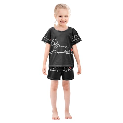 ALAZA Hipster Black Dachshund Dog Pajamas Set Short Sleeve Cotton Sleepwear Summer Pjs 2 Piece 5-14Y3