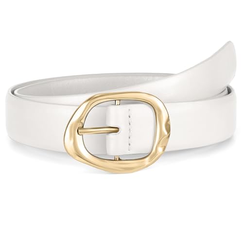 WHIPPY Leather Belt for Women Casual Waist Belt with Gold Buckle Fashion Ladies Belt for Jeans Pants Dress,White,S