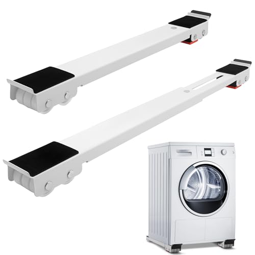 Base pour machine à laver avec roues de frein, chariot à laver avec roues, roues pour machine à laver, sèche-linge, réfrigérateur, charge 700 kg, longueur 45-72 cm (blanc)