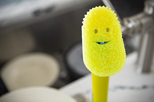 Image of Scrub Daddy Dish Wand, Soap Dispensing Dish Brush, Texture Changing Washing Up Sponge with Liquid Handle, Built-in Scraper & Detachable Scrubbing Head, Drip Stand, Yellow