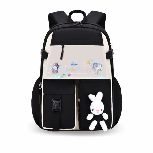 HANXIUCAO Mochilas Para Niños Para Niñas Escuela Primaria Mochilas Escolares Kawaii Mochila Linda (negro) Cover