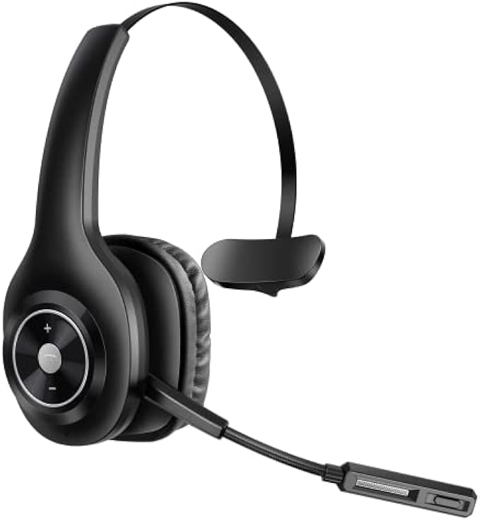 PrancyBt Trucker Bluetooth Headset, Wireless Headset with Microphone for PC, Bluetooth Headset with Microphone Noise Cancelling, Mute Button, 55H Talk Time, for Cell Phones, Computer, Truck Drivers