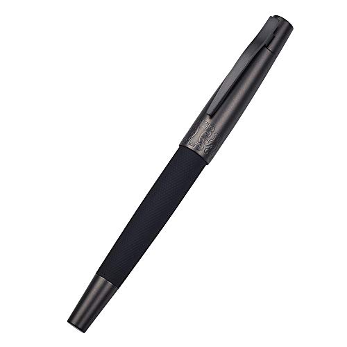 Hongdian 6013 Pluma estilográfica negra mate Punta mediana negra con juego de caja de pluma de metal Cover