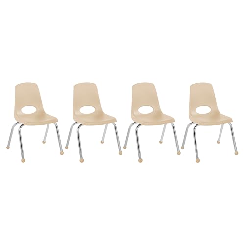 FDP 14" School Stack Chair with Ball Glides, Sand, 4-Pack, 10380-SD