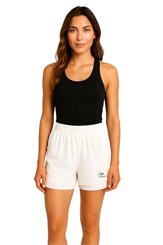 Image of Women's 2-in-1 Running Shorts | Quick-Dry Double Layer Gym Workout Shorts | Inner Compression Liner + Pockets | Lightweight Breathable Athletic Sports Shorts for Training Yoga