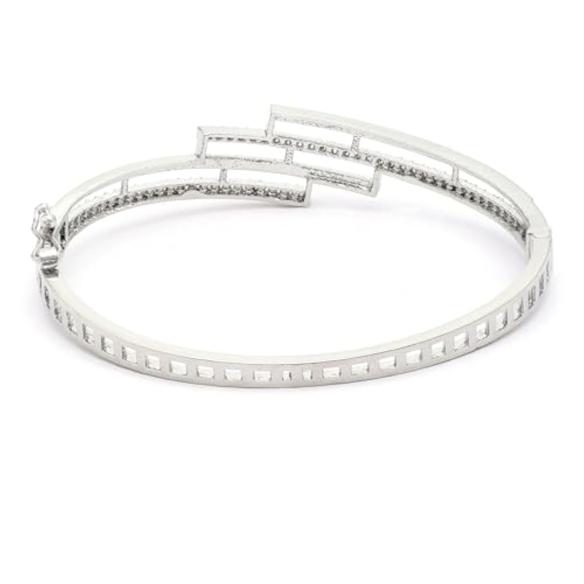 Rhodium-Plated American Diamond Studded Kada Bracelet (Design1)