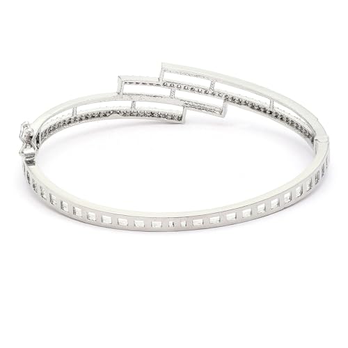 Rhodium-Plated American Diamond Studded Kada Bracelet (Design1)
