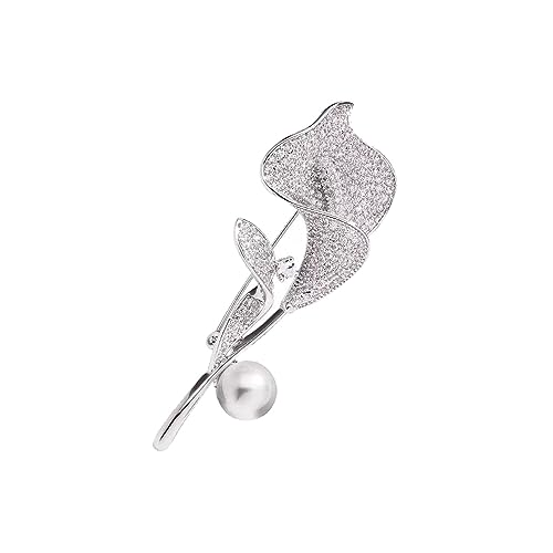Image of Gold /Silver Calla Lily Crystal Brooches Pins Fashion Beautiful Created Rhinestone Pearl Flower Floral Brooch Good Idea for Party Dance Wedding Banquet for Elegant Women Girl