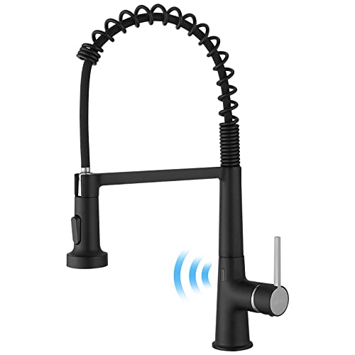 Black Touchless Kitchen Faucet AIMADI - Sensor Kitchen Faucets with Pull Down Sprayer,Smart Hands-Free Activated Single Handle Spring Matte Black Kitchen Faucets