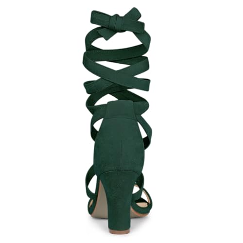 Allegra K Allegra K Women's Crisscross Lace Up Mid Block Heels Green Sandals - 9 m US