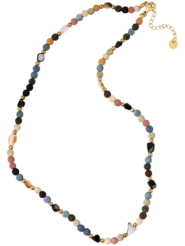 MINACHI Gravel Natural Agate Crystal Beads Choker Necklace, Reflective Stone Choker, Bohemian Vintage Chunky Costume Jewelry for Women