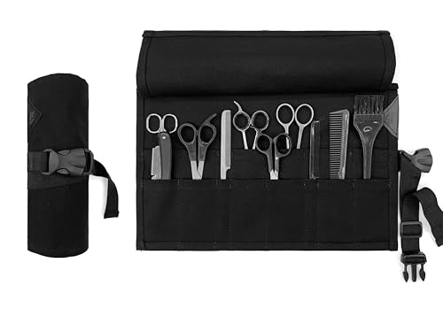 Under NY Sky Estojo Porta Tesoura - Salão de Beleza, Barbearia - Case Rolo Portátil em Lona para Tesoura de Corte de Cabelo, Pente, Pincel, Lápis Maquiagem - Barbeiro, Cabeleireiro, Maquiador - Preto