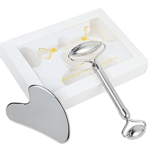 ONLYSKY BEAUTY Face Roller Gua-Sha Set Facial Roller kit for Face Skincare, Stainless-Steel Stone Sculpting Tool, Massager Roller for Skin Care,Gift for Men and Women