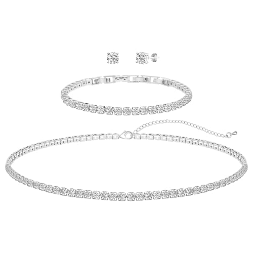 Image of GZWHD Wedding Jewelry Sets for Bride Bridesmaid Women Cubic Zirconia Necklace Earrings Bracelet Set Gift for Mother Friend Wife Daughter Sister Party Prom Jewelry