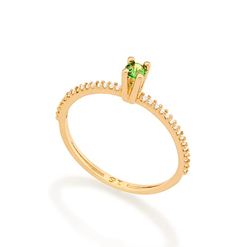 Anel solitário com zircônias folheado a ouro - Branco com verde - 512902 - Rommanel Cor:Branco com verde;Tamanho:18