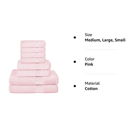 Belizzi Home 8 Piece Towel Set 100% Ring Spun Cotton, 2 Bath Towels 27X54, 2 Hand Towels 16X28 And 4 Washcloths 13X13 - Ultra Soft Highly Absorbent Machine Washable Hotel Spa Quality - Pink #TOP6
